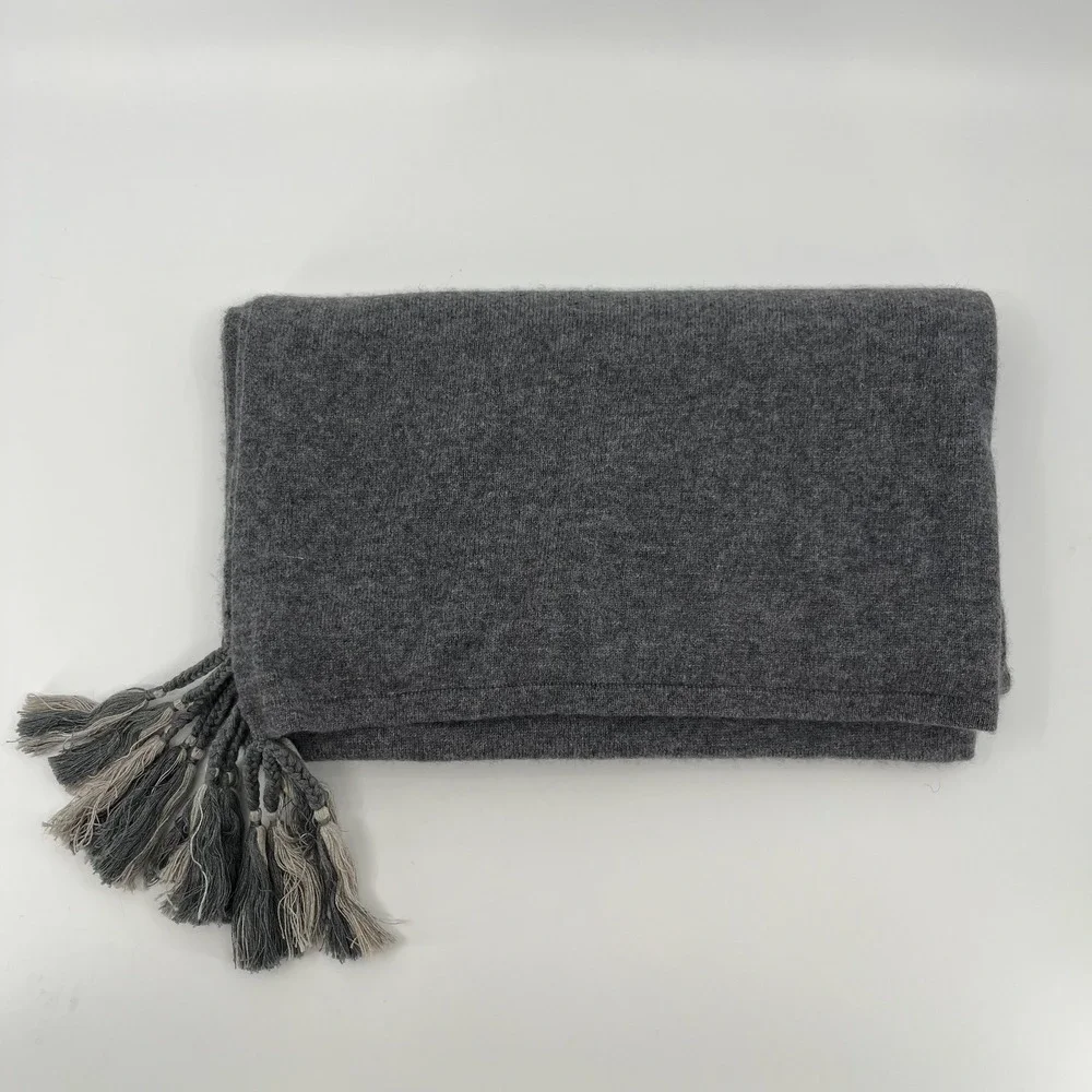 Johnny Was Cashmere Wrap Womens Gray Scarf Tassel Boho Shawl Oversized Cozy